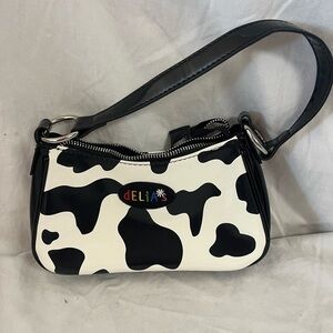 Delias Dolls Kill Cow Print Purse Mini Bag Handbag PVC Patent Leather Y2K Black